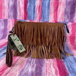Alyssa Brown Vegan Fringe Western Clutch new with tags